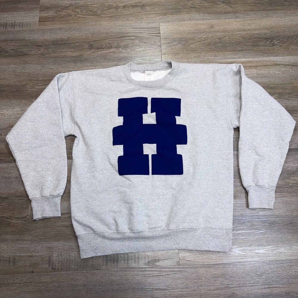 VTG Hanes Heather Gray Crewneck Pullover Sweatshirt Mens M w/Block Letter "H"